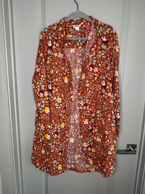 Duluth Trading Co Rust Floral Button-Down Shirt